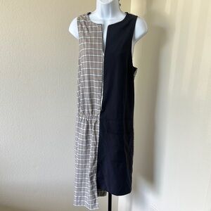 Tibi Two-Tone Black and Beige Plaid Sleeveless Shift Dress